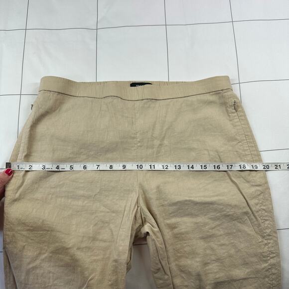 Theory Basic Pull On Pants Womens 12 Khaki Organic Crunch Wash Linen Crop Ankle - Picture 8 of 12